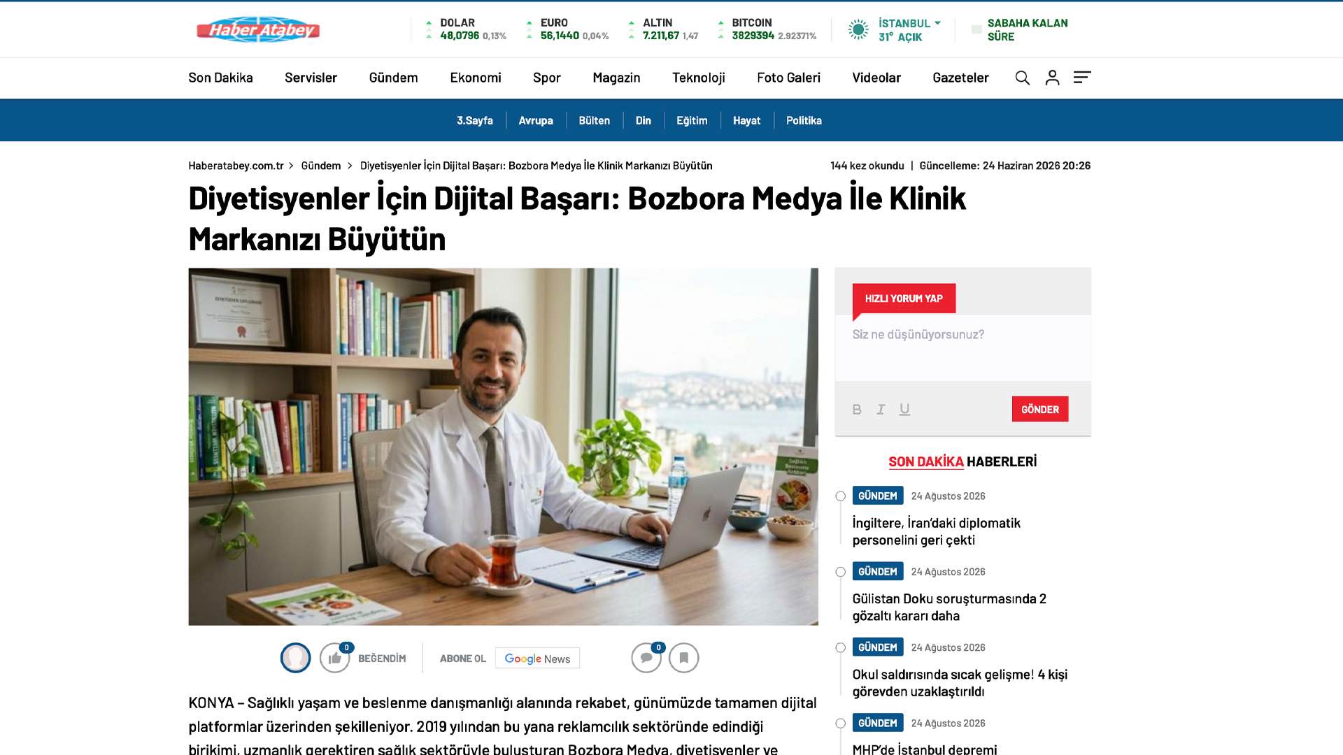 Haber Atabey - Bozbora Medya Basın Haberi