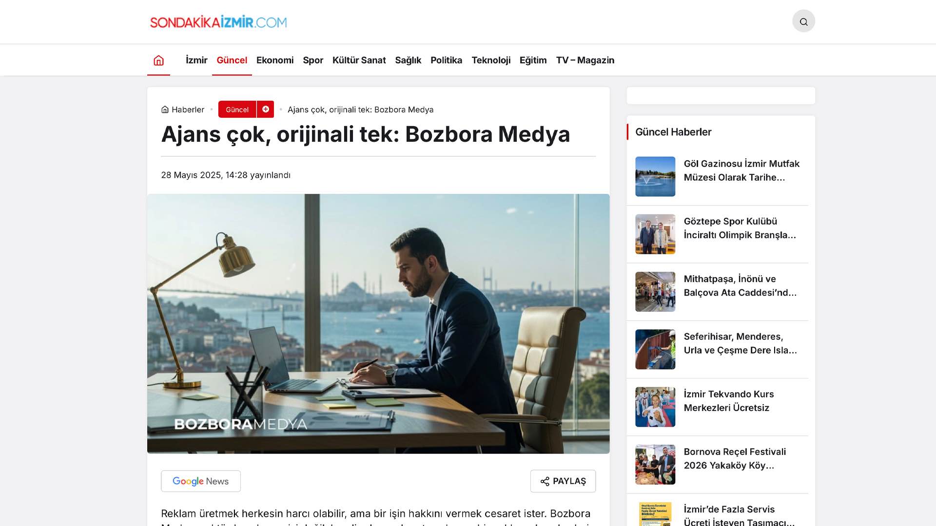 Sondakika İzmir - Bozbora Medya Basın Haberi