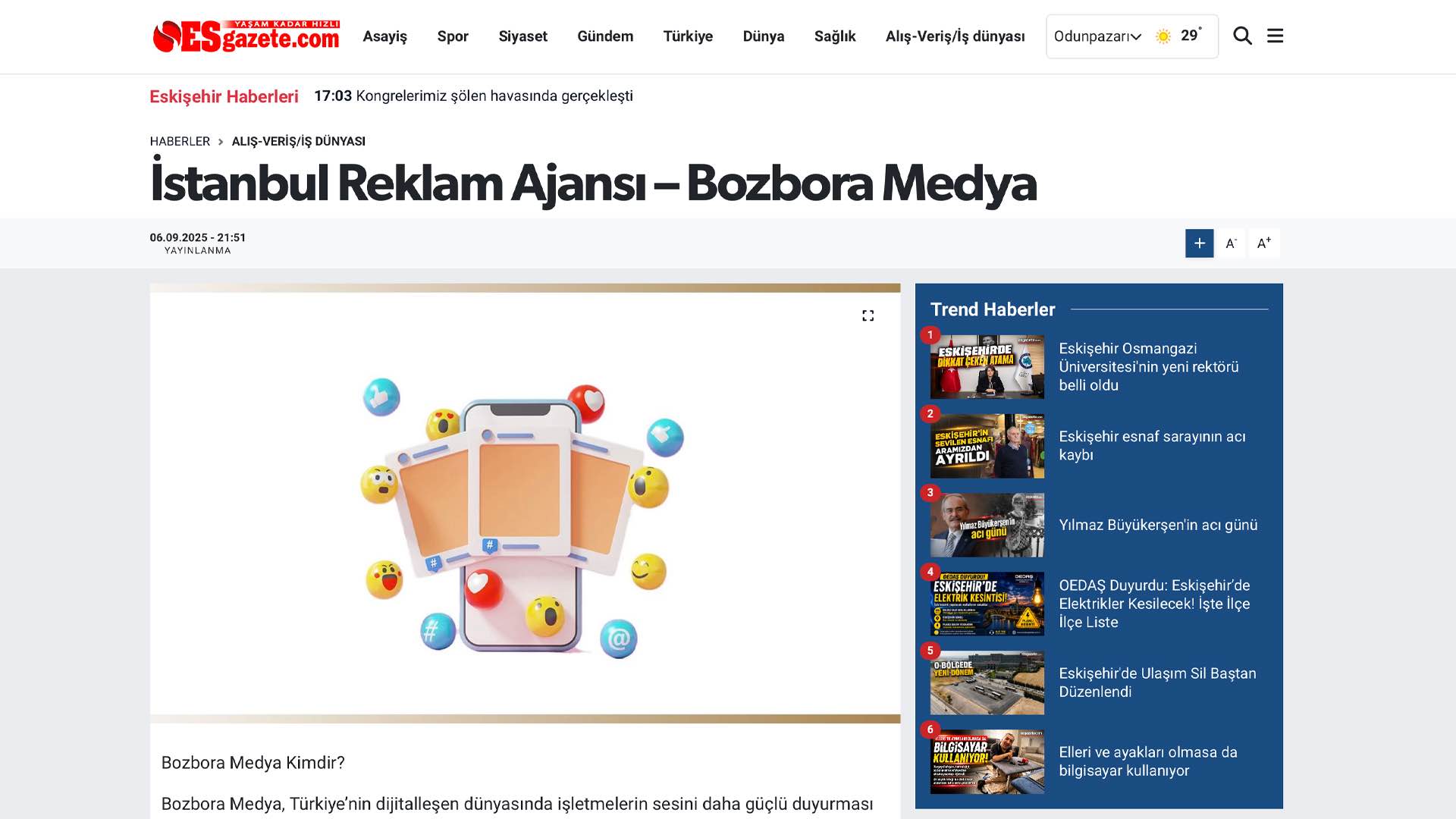 ES Gazete - Bozbora Medya Basın Haberi