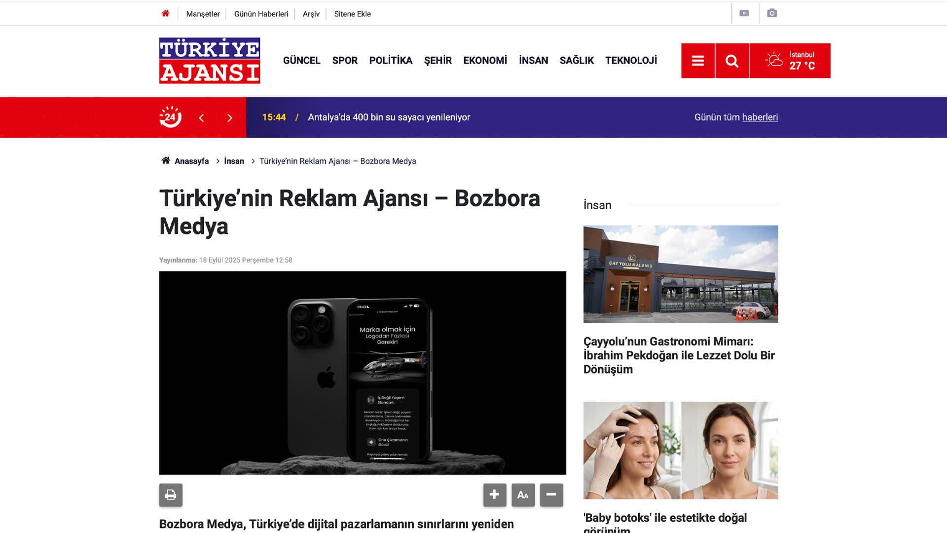 Türkiye Ajansı - Bozbora Medya Basın Haberi