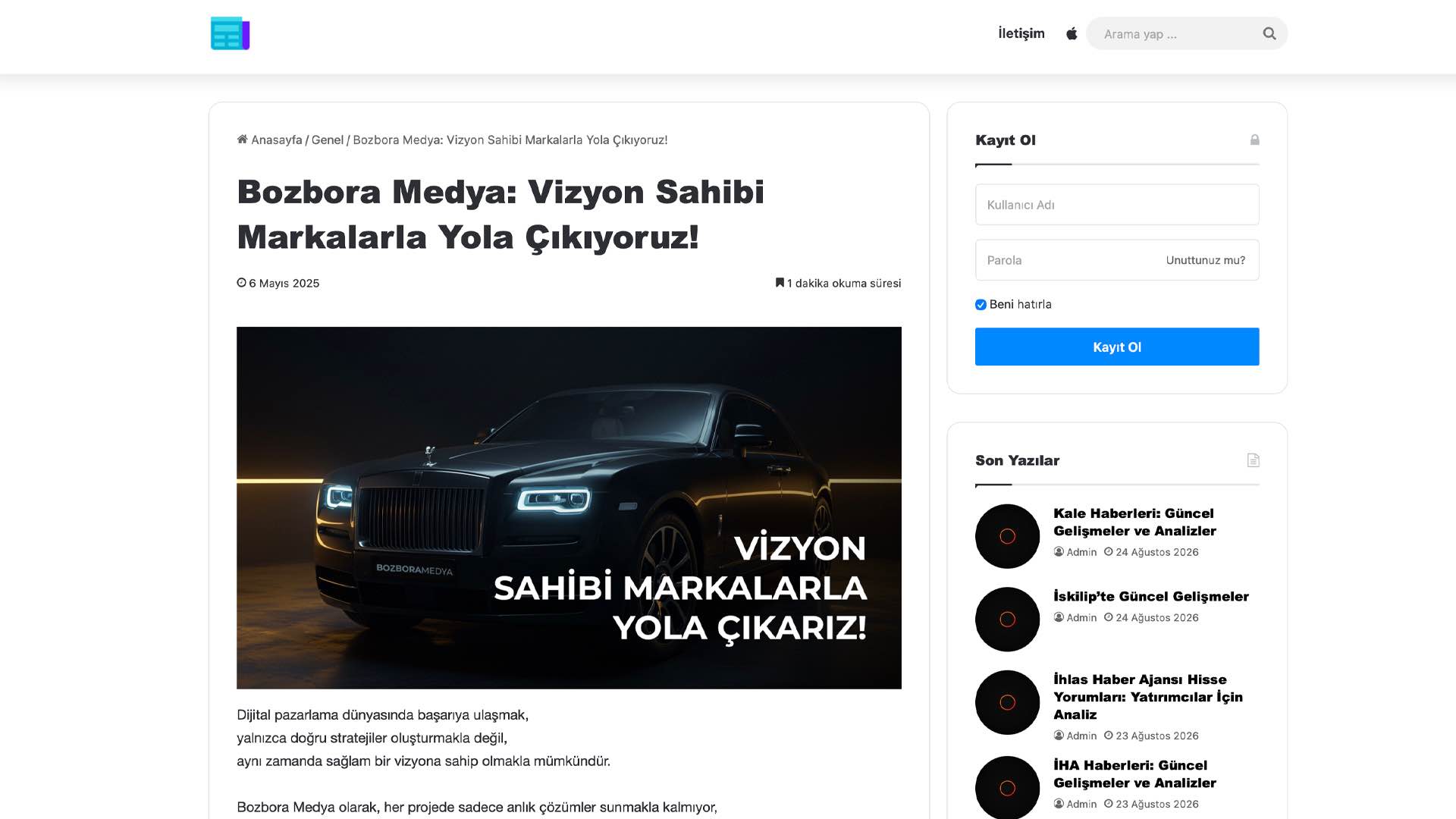 Haber Platformu - Bozbora Medya Basın Haberi