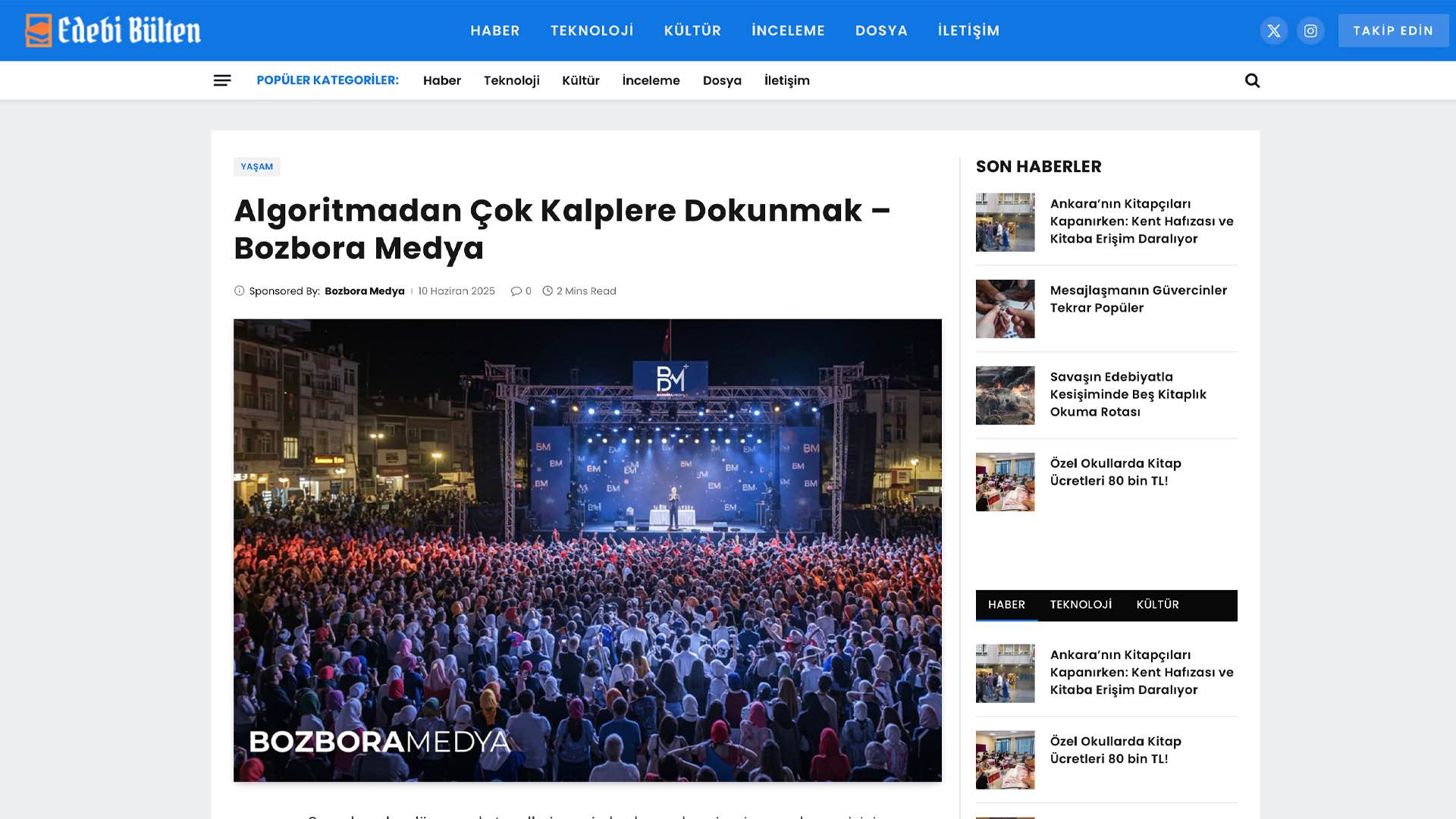 Edebi Bülten - Bozbora Medya Basın Haberi